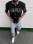 Erkek Complex Kolları Deri Kolej Oversize T-Shirt - Siyah 2