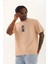 Oversize Baskılı Bisiklet Yaka T-Shirt - Bej 1