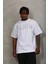 Oversize Taşlı Bisiklet Yaka T-Shirt - Beyaz 1