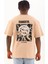 Oversize Baskılı Bisiklet Yaka T-Shirt - Bej 5