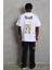 Oversize Baskılı Bisiklet Yaka T-Shirt - Beyaz 4