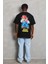 Oversize Baskılı Bisiklet Yaka T-Shirt - Siyah 5