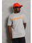 Oversize Baskılı Bisiklet Yaka T-Shirt - Gri 1