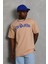 Oversize Baskılı Bisiklet Yaka T-Shirt - Bej 1