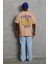 Oversize Baskılı Bisiklet Yaka T-Shirt - Bej 3