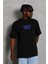 Oversize Baskılı Bisiklet Yaka T-Shirt - Siyah 2