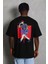 Oversize Baskılı Bisiklet Yaka T-Shirt - Siyah 3