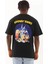 Oversize Baskılı Bisiklet Yaka T-Shirt - Siyah 4