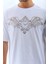 Oversize Taşlı Bisiklet Yaka T-Shirt - Beyaz 1