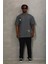 Oversize Baskılı Bisiklet Yaka T-Shirt - Füme 3