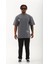 Oversize Baskılı Bisiklet Yaka T-Shirt - Füme 4