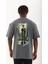 Oversize Baskılı Bisiklet Yaka T-Shirt - Füme 5