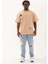 Oversize Baskılı Bisiklet Yaka T-Shirt - Bej 4