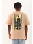 Oversize Baskılı Bisiklet Yaka T-Shirt - Bej 5