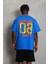 Oversize Baskılı Bisiklet Yaka T-Shirt - Mavi 3