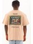 Oversize Baskılı Bisiklet Yaka T-Shirt - Bej 5