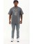Oversize Taşlı Bisiklet Yaka T-Shirt - Füme 5