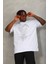 Oversize Taşlı Bisiklet Yaka T-Shirt - Beyaz 1