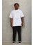 Oversize Taşlı Bisiklet Yaka T-Shirt - Beyaz 5