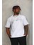 Oversize Taşlı Bisiklet Yaka T-Shirt - Beyaz 1
