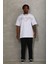 Oversize Taşlı Bisiklet Yaka T-Shirt - Beyaz 4