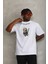 Oversize Baskılı Bisiklet Yaka T-Shirt - Beyaz 2