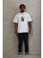Oversize Baskılı Bisiklet Yaka T-Shirt - Beyaz 4