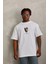 Oversize Baskılı Bisiklet Yaka T-Shirt - Beyaz 3