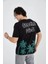 Erkek Baskılı Bisiklet Yaka T-Shirt - Siyah 3