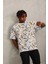 Oversize Baskılı Bisiklet Yaka T-Shirt - Beyaz 4