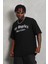Oversize Baskılı Bisiklet Yaka T-Shirt - Siyah 3