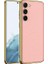 Samsung Galaxy S23 Plus Uyumlu Kılıf Deri Görünümlü Kenarları Elektroplating Kaplama Fizyon Kapak, Pembe 1