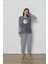 Fwn 3011 Peluş Welsoft Polar Kışlık Kadın Ev Kedi Işlemli Pijama Takımı 1