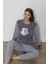 Fwn 3011 Peluş Welsoft Polar Kışlık Kadın Ev Kedi Işlemli Pijama Takımı 2