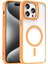 Apple iPhone 15 Pro Max Uyumlu Kılıf Magsafe Wireless Şarj Özellikli Standlı Magsafe Klon Lensli Kapak, Turuncu 1