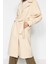 Kadın Moda Şık Oversize Ceket Yaka Uzun Düz Astarlı Geniş Kesim Kuşaklı Balon Kol Detaylı Kaşe Kaban 4