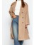 Kadın Moda Şık Bol Ceket Yaka Uzun Düz Astarlı Oversize Geniş Kesim Kuşaklı Kaban 2