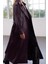 Kadın Moda Şık Oversize Ceket Yaka Uzun Düz Astarlı Kemerli Oversize Suni Deri Trençkot 3