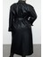 Kadın Büyük Beden Moda Şık Oversize Ceket Yaka Uzun Düz Astarlı Fit Maxi Boy Suni Deri Trençkot 4