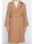Kadın Moda Şık Bol Ceket Yaka Uzun Düz Astarlı Oversize Geniş Kesim Kemerli Uzun Yünlü Kaşe Kaban 1