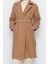 Kadın Moda Şık Bol Ceket Yaka Uzun Düz Astarlı Oversize Geniş Kesim Kemerli Uzun Yünlü Kaşe Kaban 2