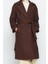 Kadın Moda Şık Bol Ceket Yaka Uzun Düz Astarlı Oversize Geniş Kesim Kemerli Uzun Yünlü Kaşe Kaban 2