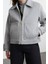 Kadın Moda Şık Oversize Gömlek Yaka Standart Düz Astarlı Oversize Kaşe Ince Ceket Mont 2