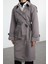 Kadın Moda Şık Oversize Ceket Yaka Uzun Düz Astarlı Oversize Kuşaklı Trençkot 1