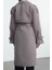 Kadın Moda Şık Oversize Ceket Yaka Uzun Düz Astarlı Oversize Kuşaklı Trençkot 5