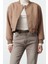 Kadın Moda Şık Bol Hakim Yaka Crop Düz Astarlı Oversize Crop Ince Bomber Mont 3