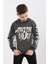 Kapüşonlu 3 Ip Kışlık Erkek Çocuk Baskılı Kalın Sweatshirt Füme MRN7014 1