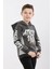 Kapüşonlu 3 Ip Kışlık Erkek Çocuk Baskılı Kalın Sweatshirt Füme MRN7014 2