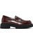 Kadın Bordo Kalın Tabanlı Deri Maskülen Loafer 24WFD236322 1