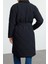 Kadın Moda Şık Bol Ceket Yaka Uzun Düz Astarlı Oversize Kuşaklı Uzun Kapitone Şişme Mont 5